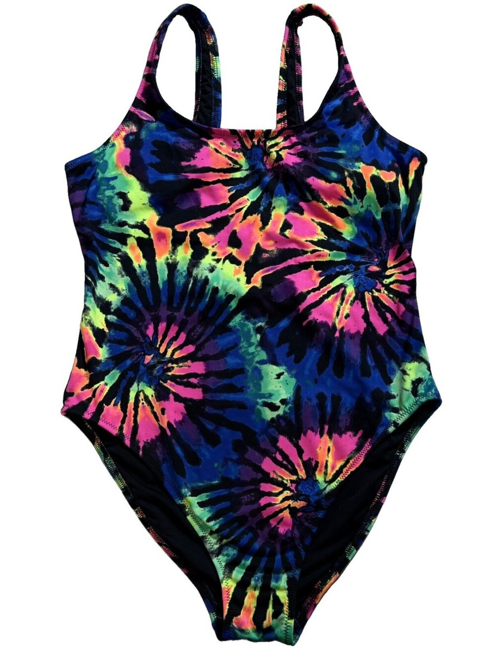 Victoria's Secret PINK Rainbow Tie Dye One Piece Neon Swim Bathing Suit Sz L